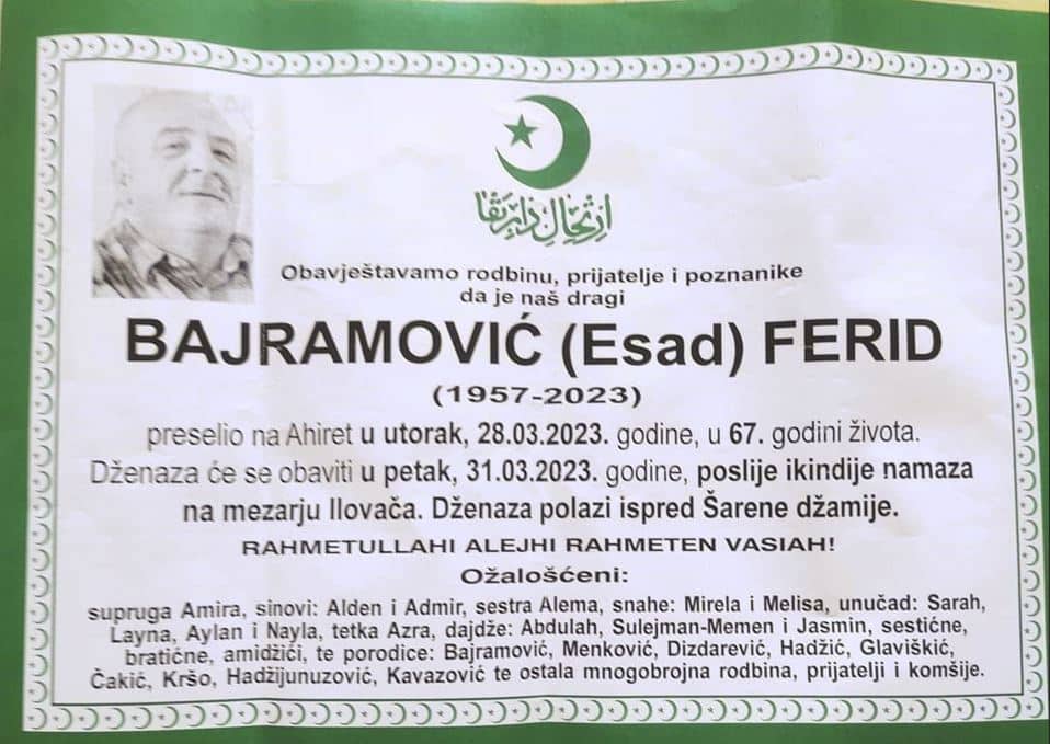 preminuo ferid bajramović